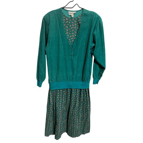 Depeche Mode Drop Waist Dress Apprx 8 Green Paisley Corduroy Lagen Grunge 1990 - Picture 1 of 10